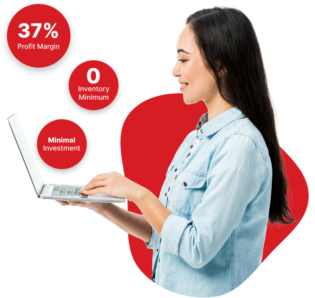 women looking at a laptop with bubbles around her showing what she is looking at